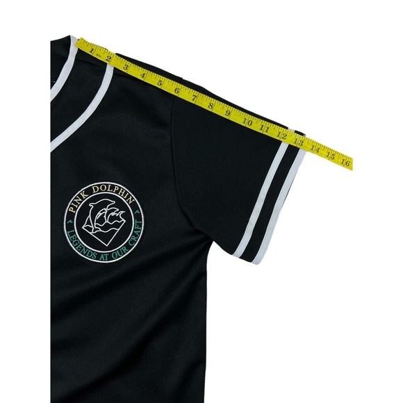 Pink+Dolphin Men Black Short Sleeve Button Up Baseball Jersey Sz M - Picture 4 of 7